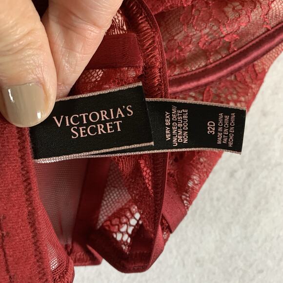 Victorias Secret Very Sexy Collection Lace Bralette Sz 32D Red Pin Up Boudoir - Picture 7 of 11